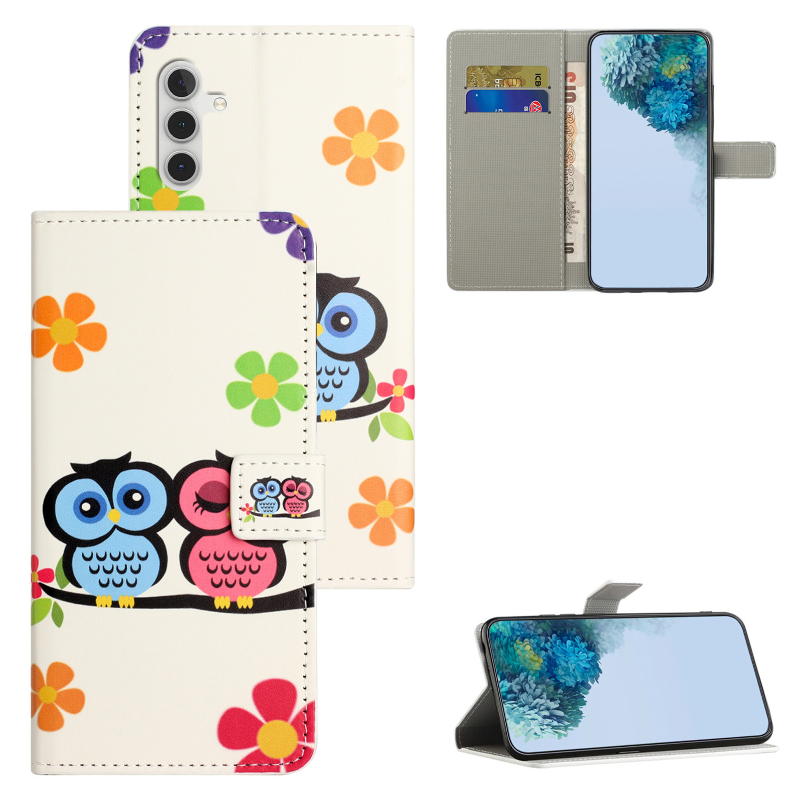 Samsung Galaxy S24 FE Leder Tasche - Eulen Paar