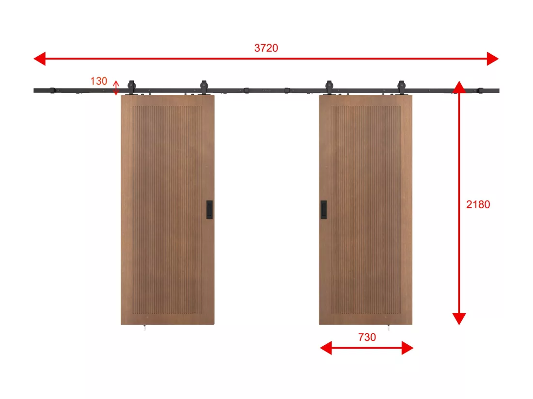 Porte coulissante double avec système en applique en MDF et bois - naturel foncé - 2 x H205 x L73 cm - SANDORA
