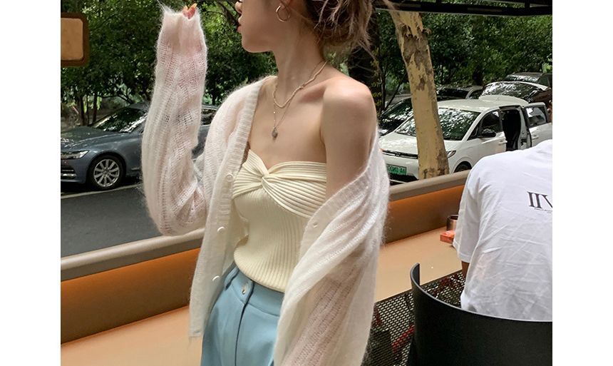 YUNBO - Geknoopte geribbelde crop top