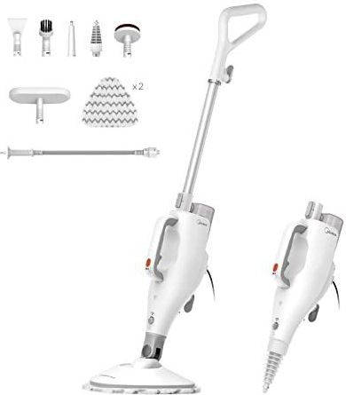Midea MSM2115WW stoomreiniger, 10-in-1 stoomreiniger, doodt 99,9% van de bacteriën zonder chemische resten, voldoet aan verschillende reinigingsscènes; wit en zilver