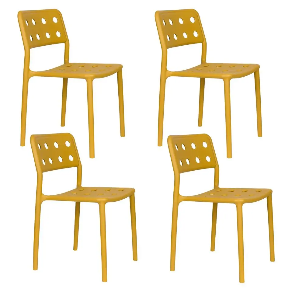 Housecraft Serra Tuinstoel/ Eetkamerstoelen Kunststof Geel - Set van 4