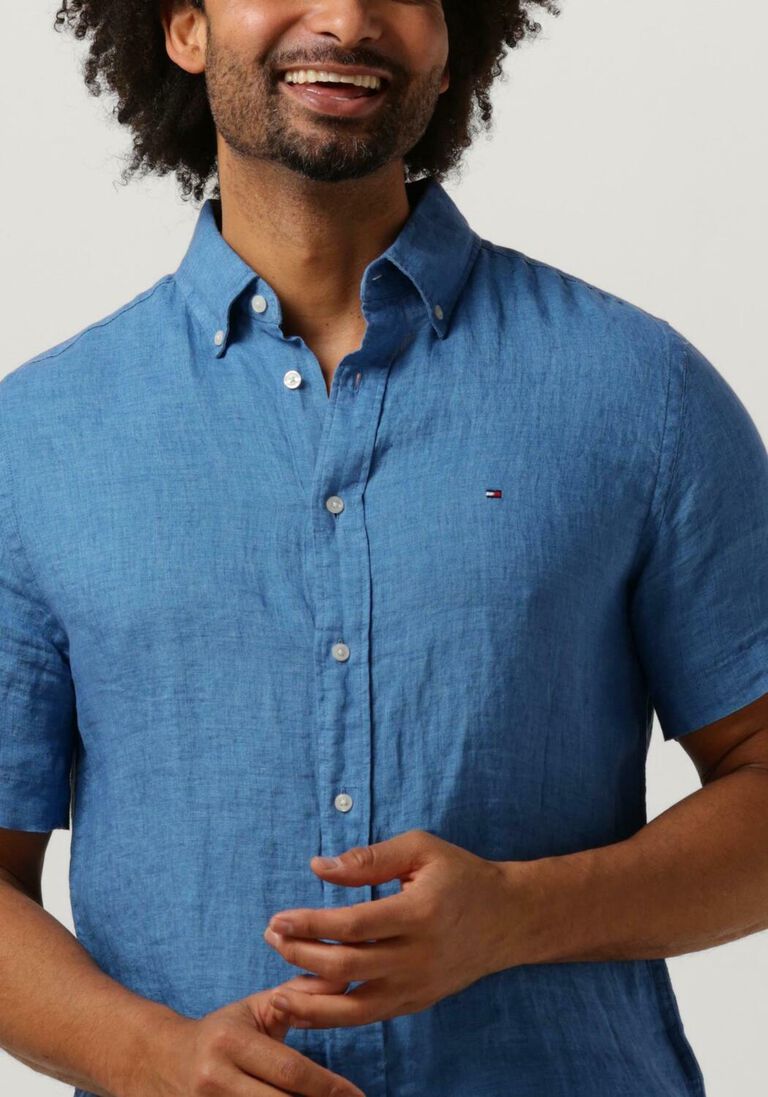 TOMMY HILFIGER blauwe tommy hilfiger casual overhemd pigment dyed linen rf shirt s/s