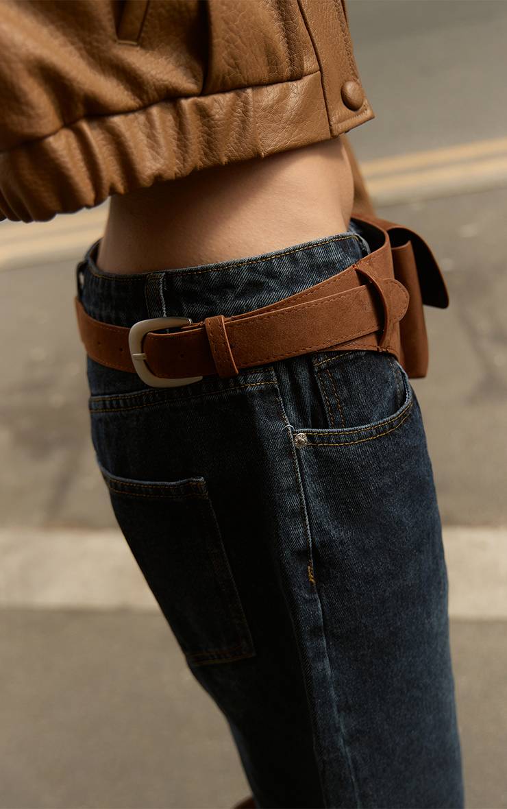 Marron Ceinture À Détail Poche En Synthétique