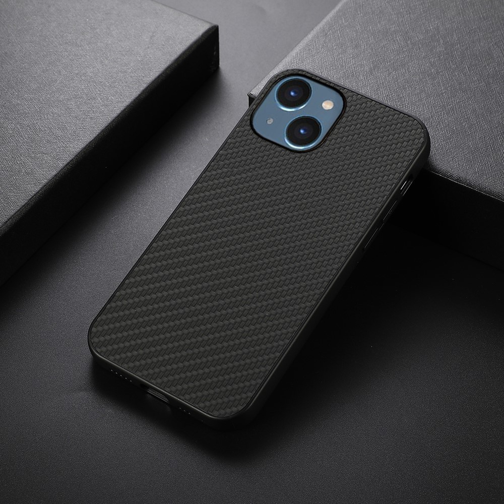 iPhone 15 Hardcase Hülle im Carbon Leder Look - Schwarz