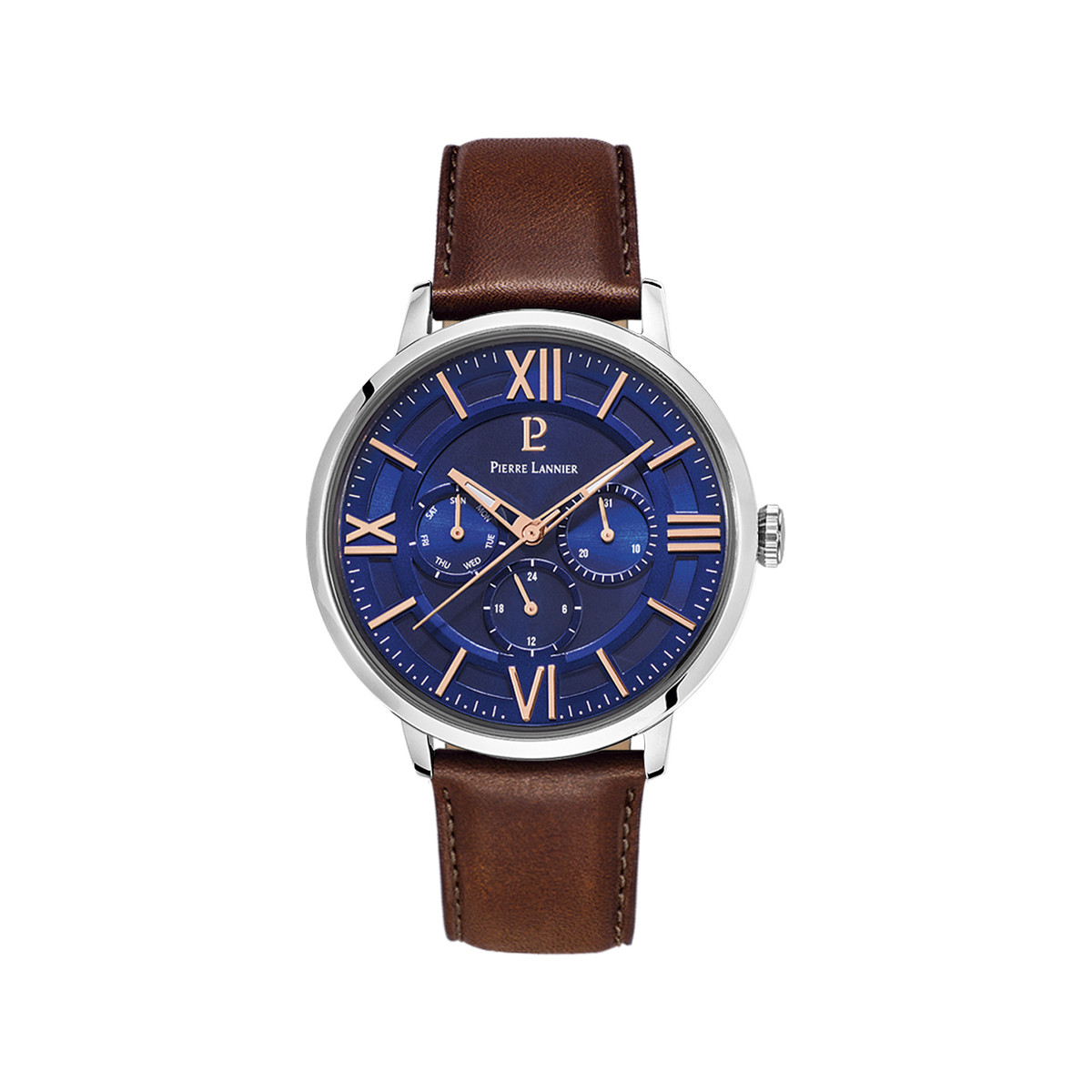 Montre Pierre Lannier homme acier cuir brun