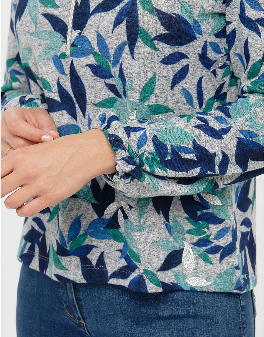 T-shirt gris à feuillages
