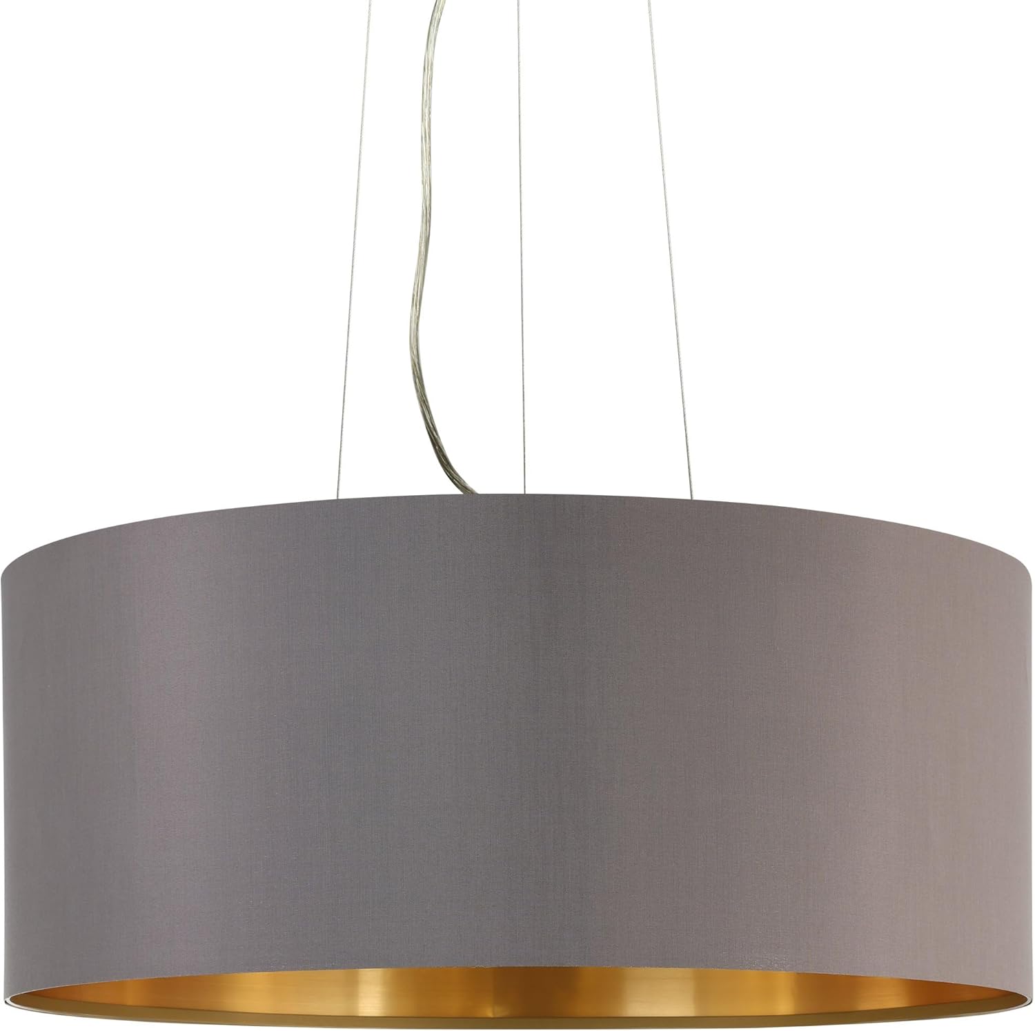 EGLO Pendellampe Maserlo, 3 flammige Textil Pendelleuchte, Hängeleuchte aus Metall in Silber mit Lampenschirm in Cappuccino und Gold, E27 Fassung, Ø 53 cm