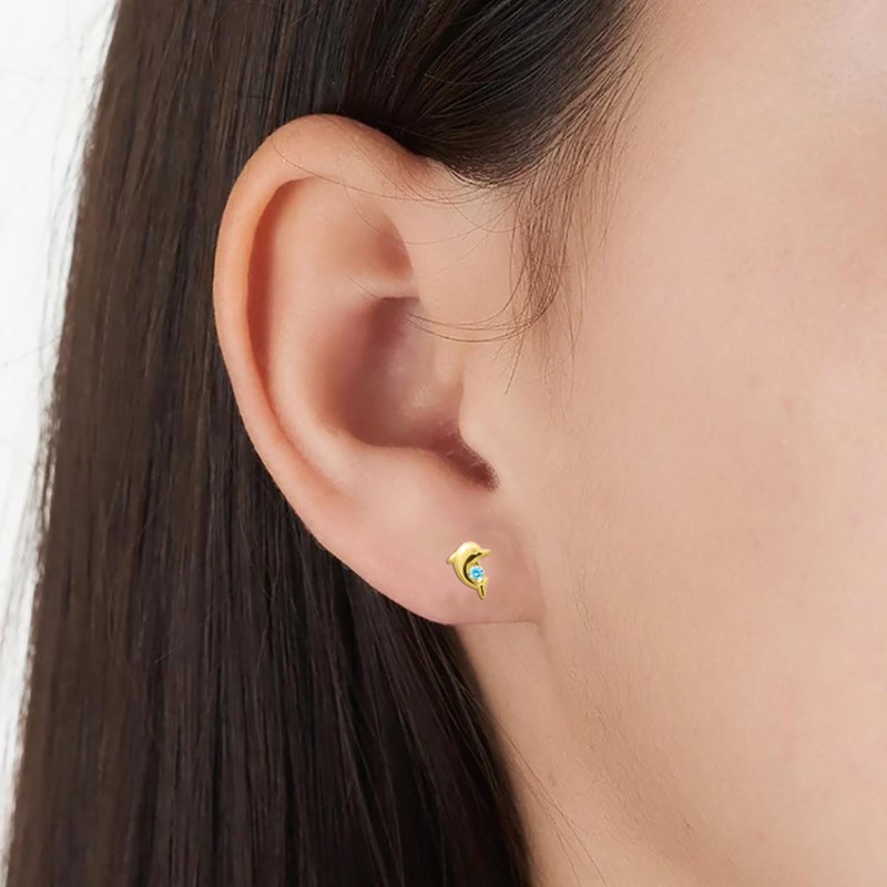 Boucles d'oreilles enfant - topaze - Or 18 Carats - Dauphin