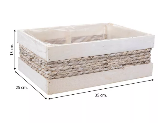 Panier en bois et corde blanc 35x25x12/31h