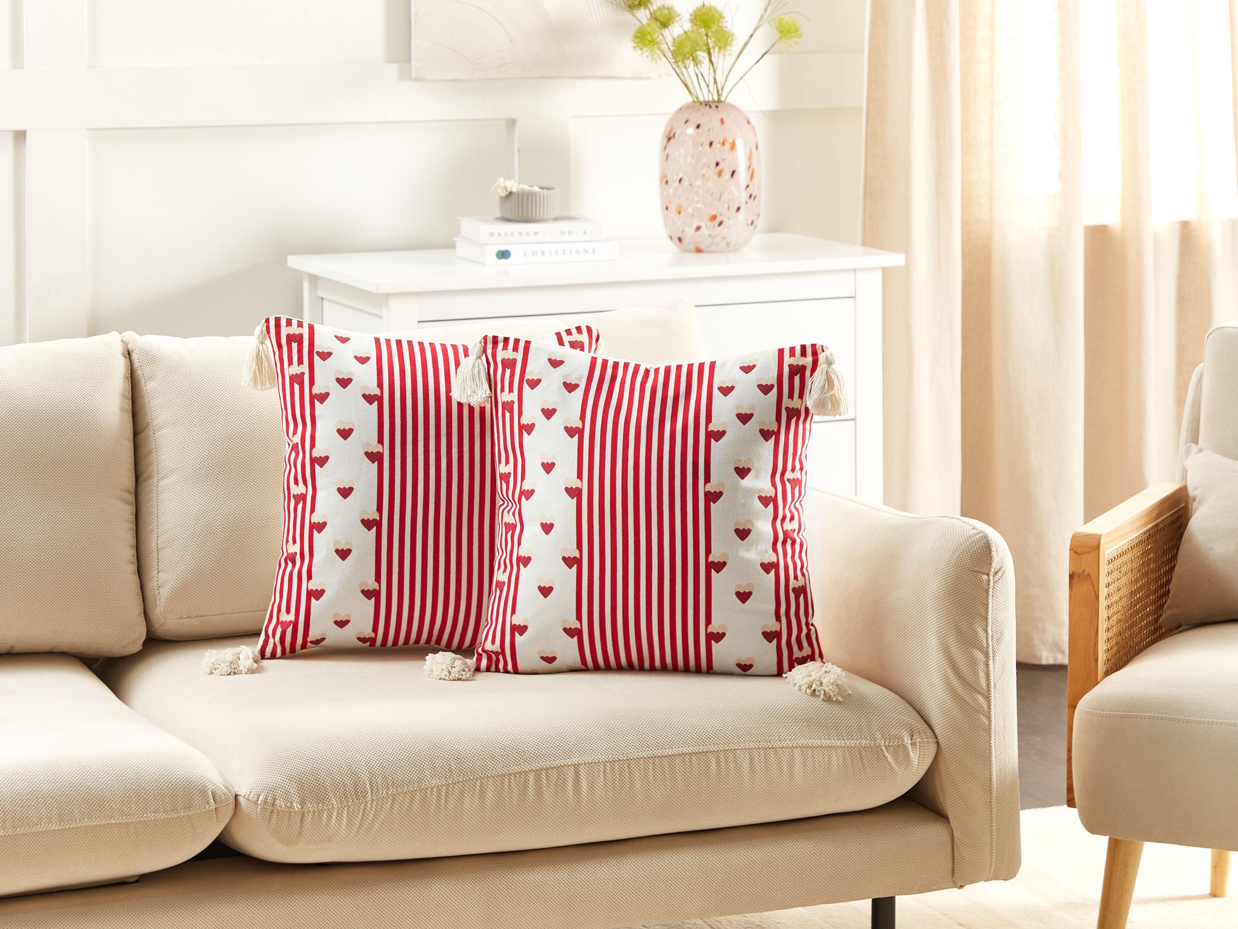 Set van 2 sierkussens BANKSIA Katoen 45 x 45 cm Rood gestreept