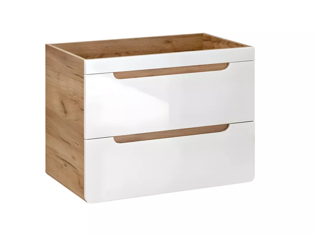 Meuble sous lavabo de salle de bain - Chêne artisanal doré et blanc brillant - L80-H59-P46 - ARRIBA