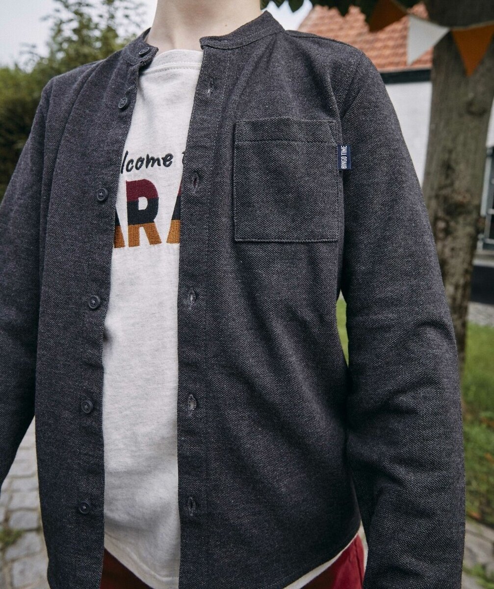 CHEMISE GARÇON GRISE EFFET COTON PIQUÉ AVEC POCHE