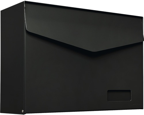 MEFA brievenbus, gepoedercoat staal, BxHxD 430x312x178 mm, Letter 113, gitzwart RAL 9005 zijdemat, met naamplaatje en klep