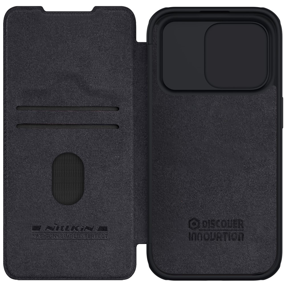 iPhone 15 Pro Max Leder Tasche Cam-Slider Kameraschutz - Schwarz