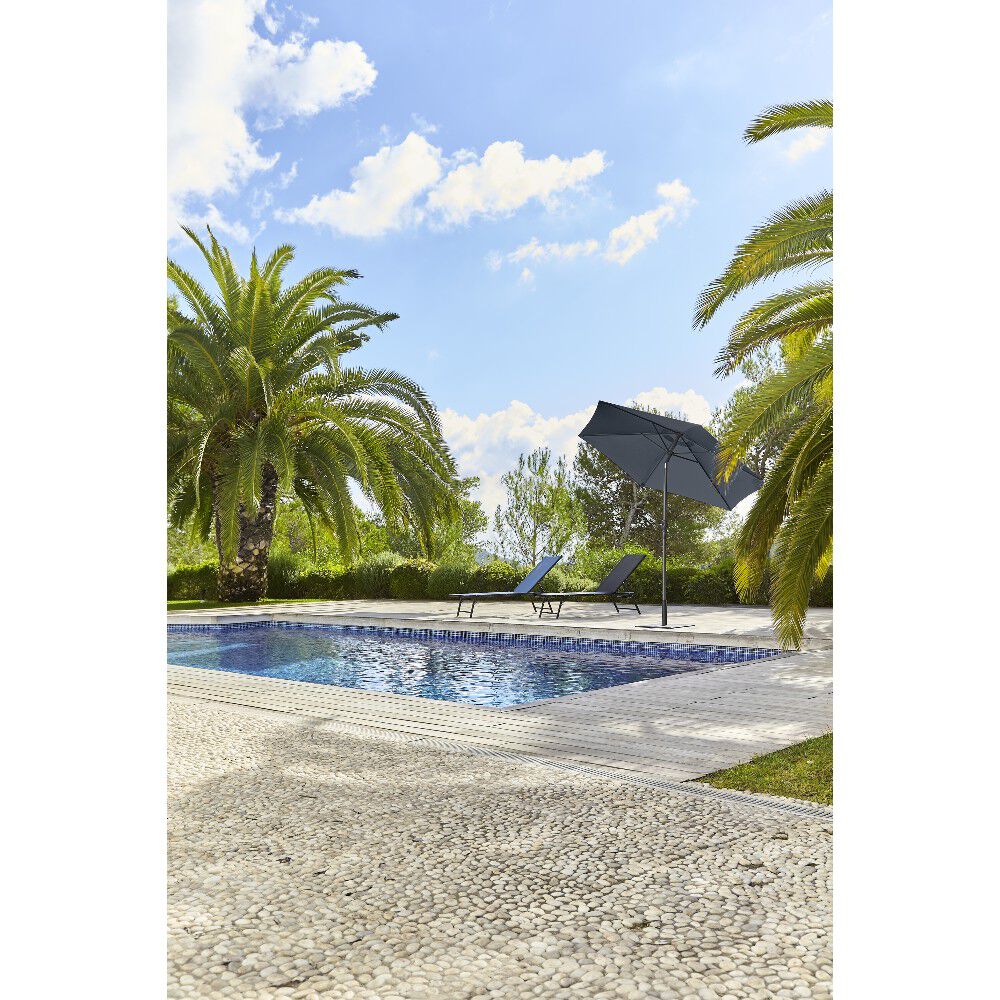 Parasol de jardin Java rond inclinable gris Ø.250 x H.245 cm