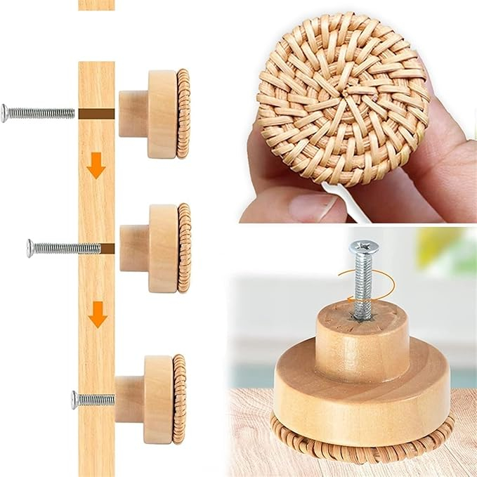 (Ø40mm) Rattan Schrankgriff Home Deko Möbelgriff Halte Knauf für Kommoden / Schränke / Schubladen / Türen - Braun