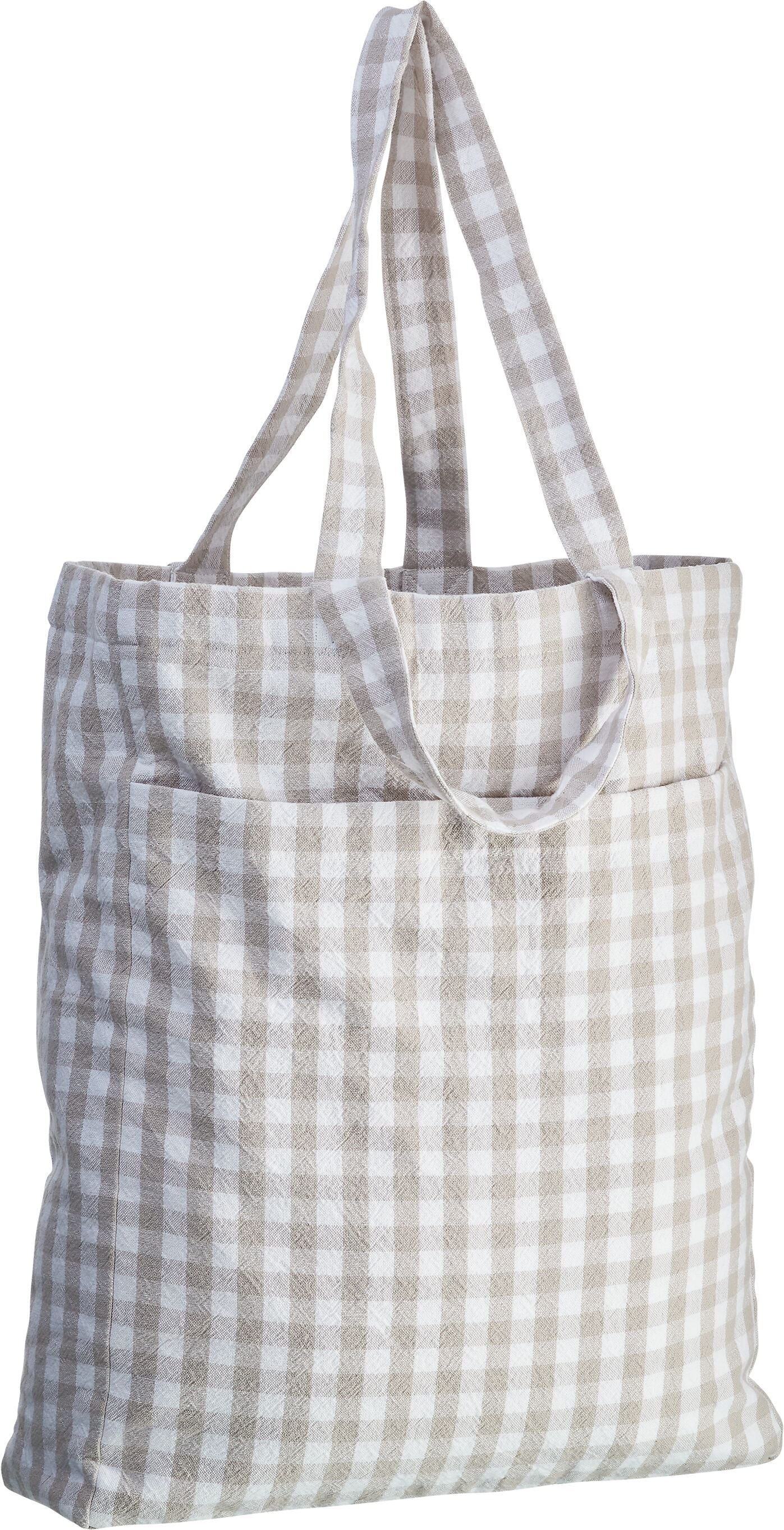 VICHY Einkaufstasche - Beige, Weiss / B: 35.0 cm x T: 11.0 cm x H: 43.0 cm