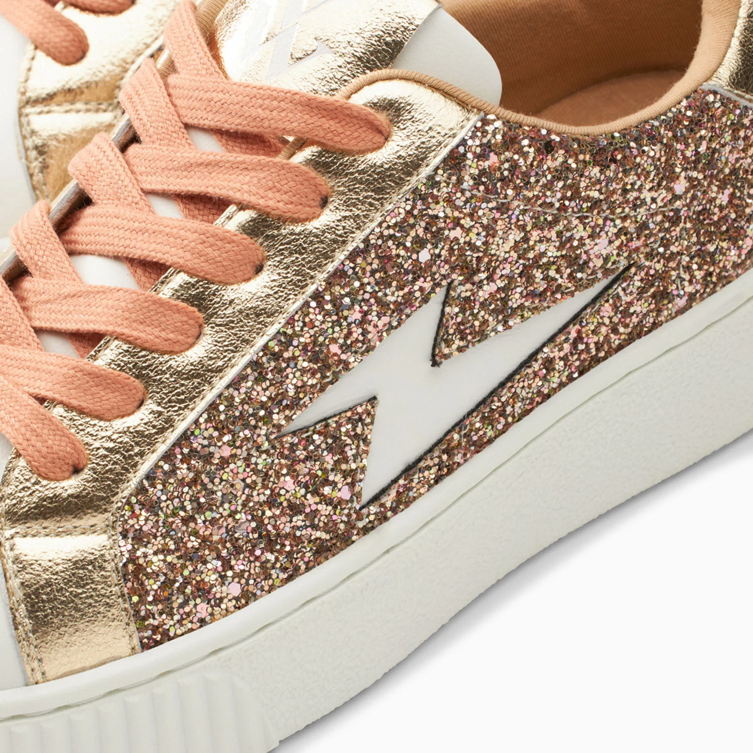 Sneakers-Baskets éclair Elise rose gold pailleté à lacets