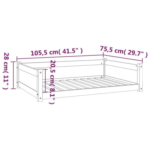 vidaXL Hundeseng hvit 105,5x75,5x28 cm heltre furu