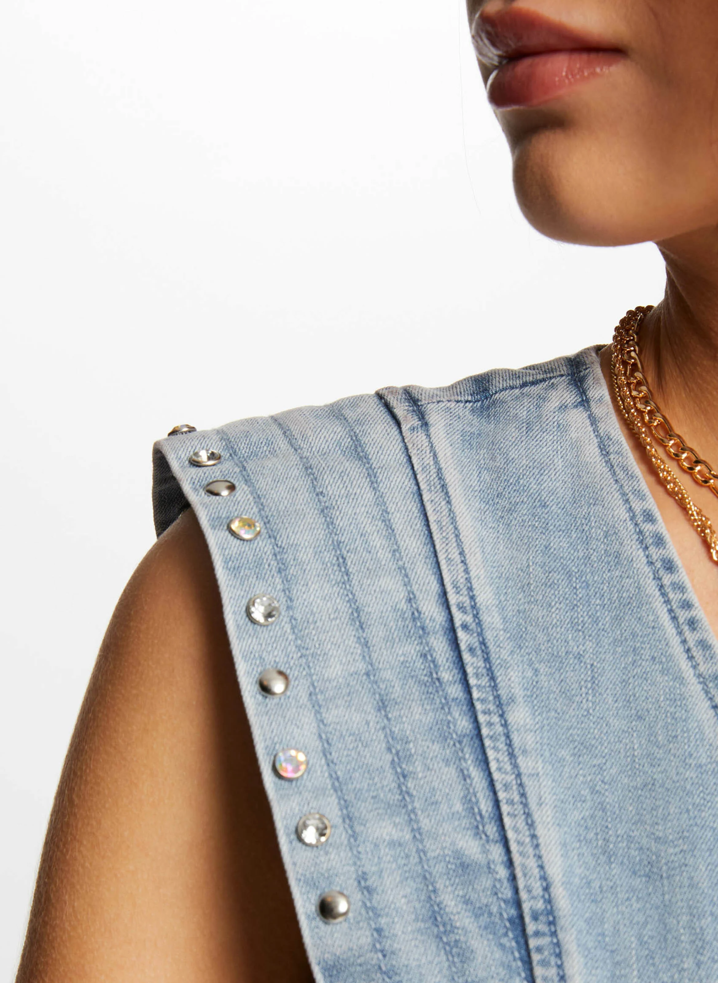 RAQUA - Robe courte col V en jean | Bleu