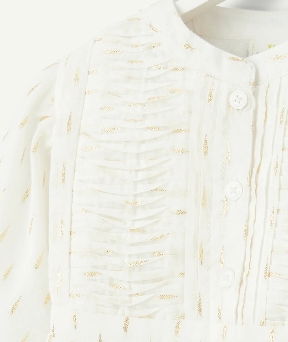 ROBE MANCHES LONGUES BÉBÉ FILLE BLANCHE ET DÉTAILS COULEUR DORÉE