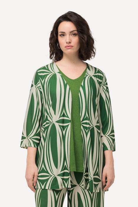 Shirtjacke, grafischer Druck, A-Linie, 3/4-Arm