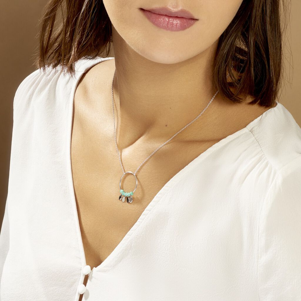 Collier Polyna Argent Blanc Pierre De Synthese