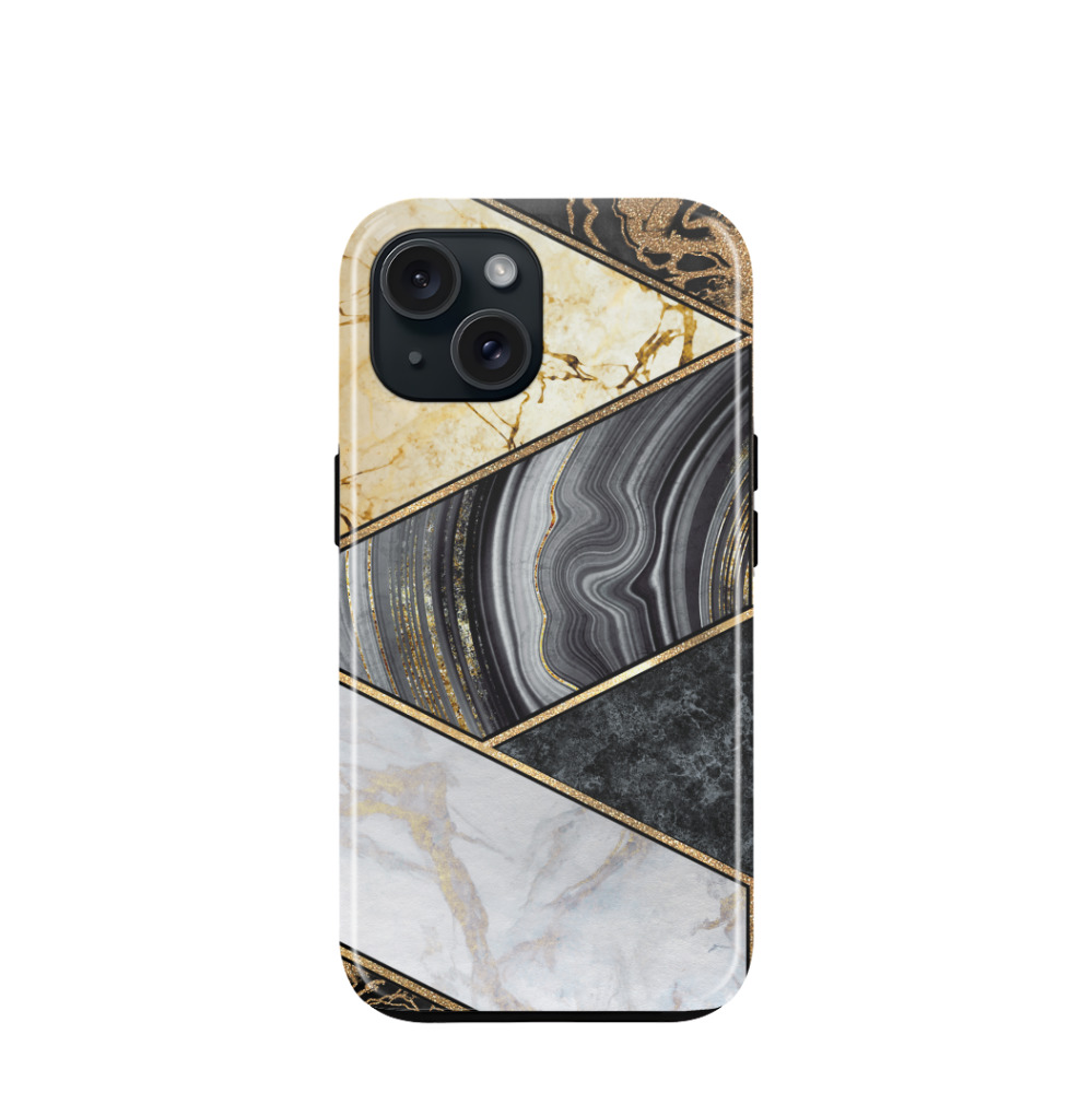 iPhone 15 Hybrid (Kunststoff / Gummi) Hülle Granitoptik - Gold