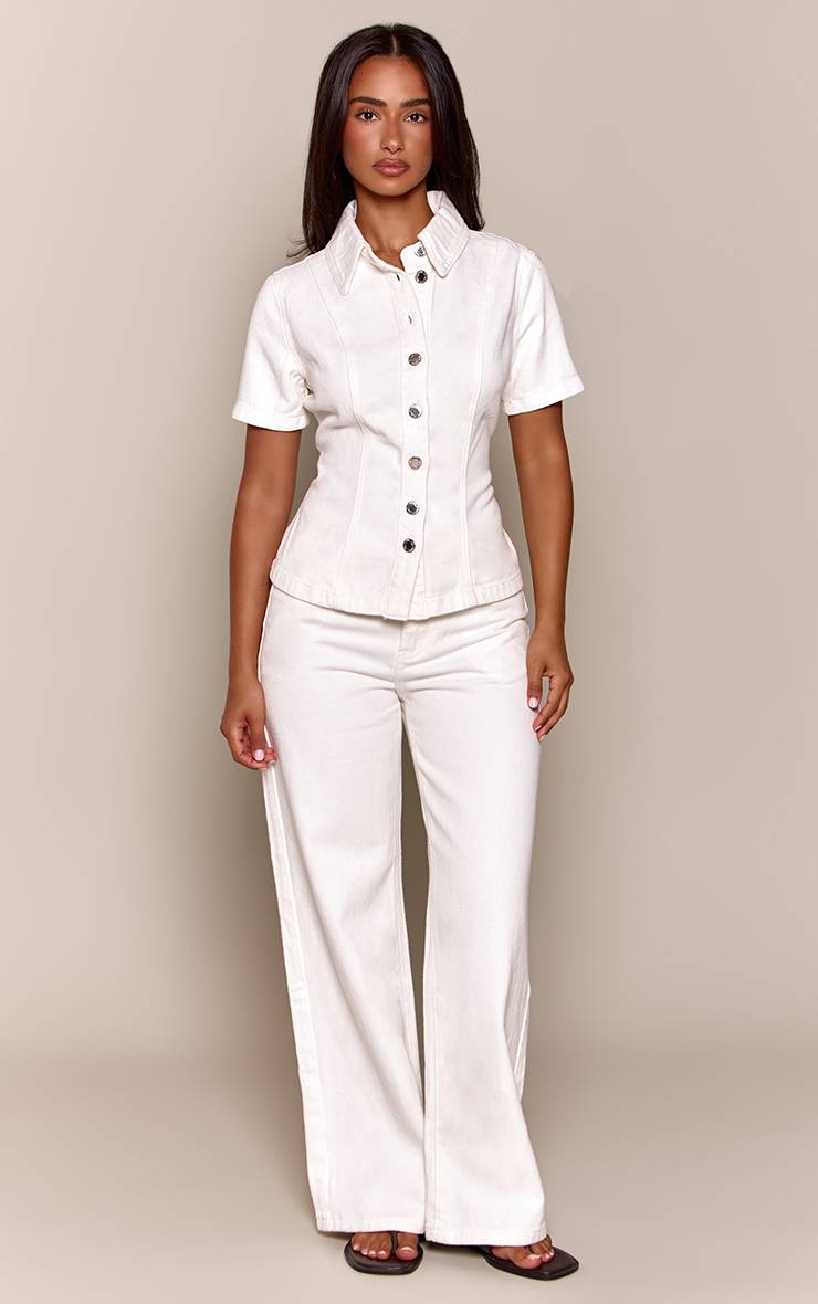 Blanc Jean Droit Taille Mi-haute Petite