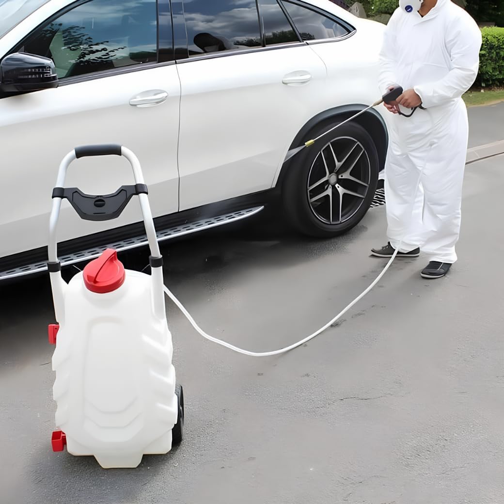 Elektrischer Drucksprüher Pro 28L – Akku Drucksprüher mit 10m Reichweite, 240 L/h Durchfluss, 8m Schlauch – 1 Batterie, Weiß