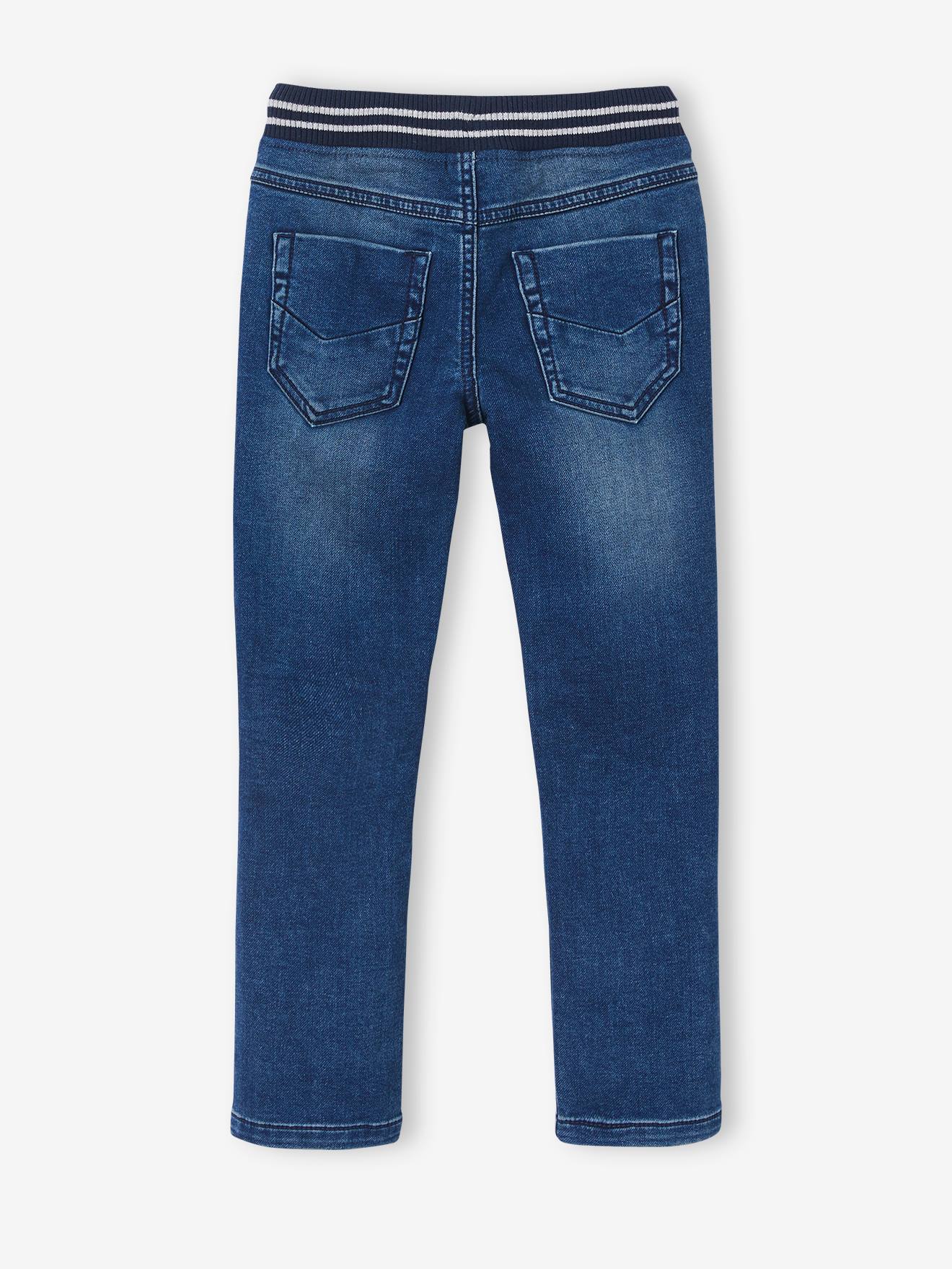 Calças de corte reto para meninos em fleece preto liso com efeito jeans.