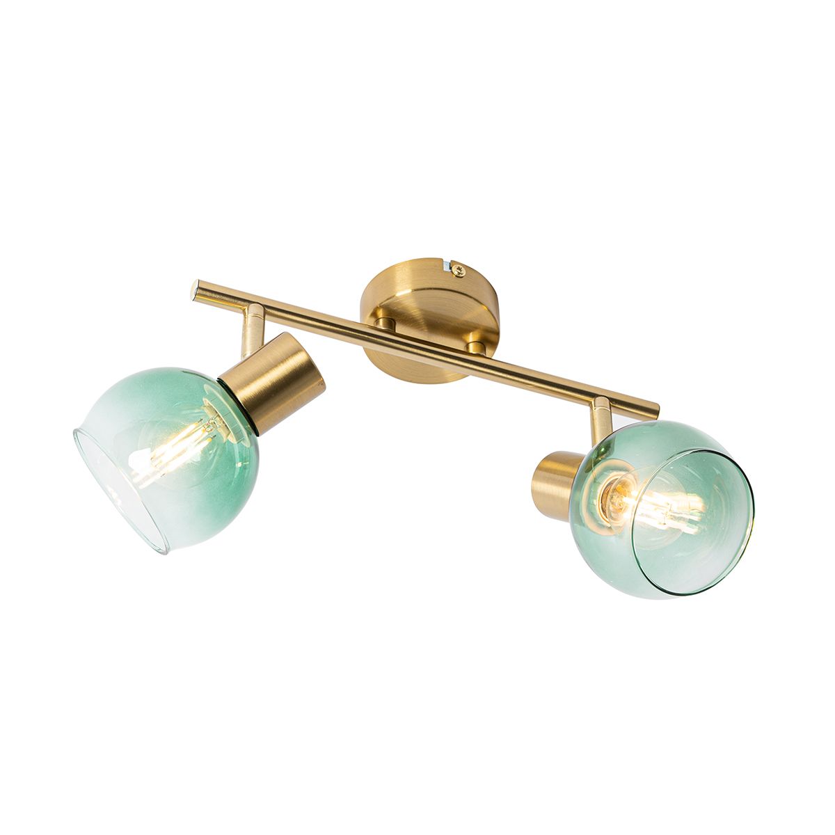 Art Deco spot goud met groen glas 2-lichts - Vidro