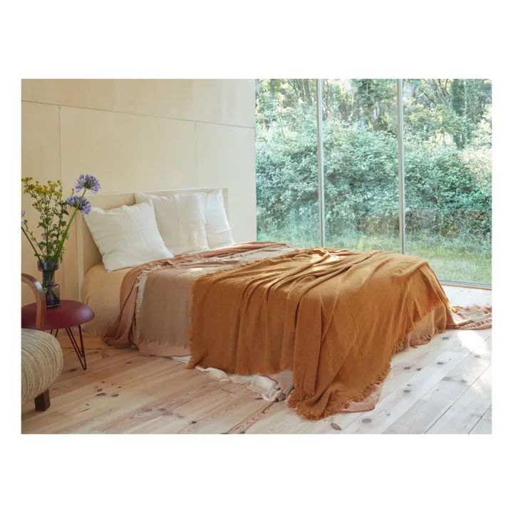 Maison de Vacances Plaid Vice Versa frangé en lin lavé froissé | Havane/Givré