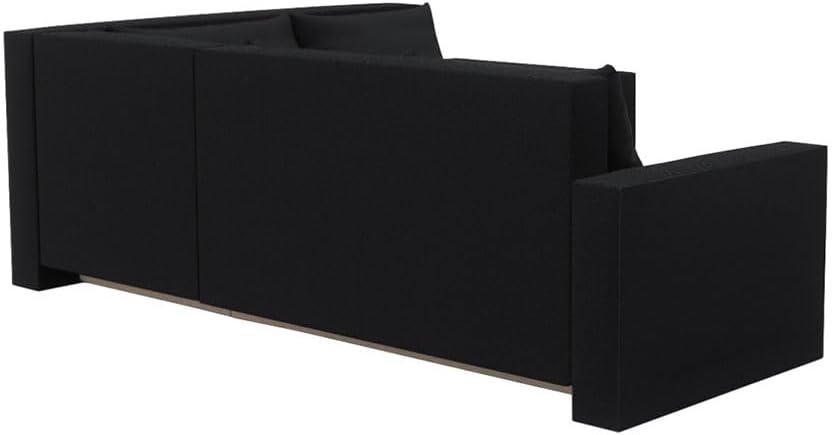 Kris L Ecksofa mit Schlaffunktion und Bettkasten, 220 × 203 cm L-Form Sofa, ausziehbar mit hochelastischem Schaumstoff und solidem Rahmen, Set mit 2 Hockern (Basic, Schwarz)