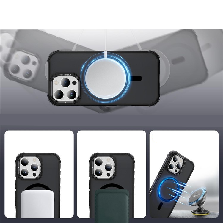 iPhone 16 Pro Max MagSafe Hybrid Hardcase Hülle TPU Bumper   Kunststoff Rückseite mit Kamera Kickstand - Schwarz