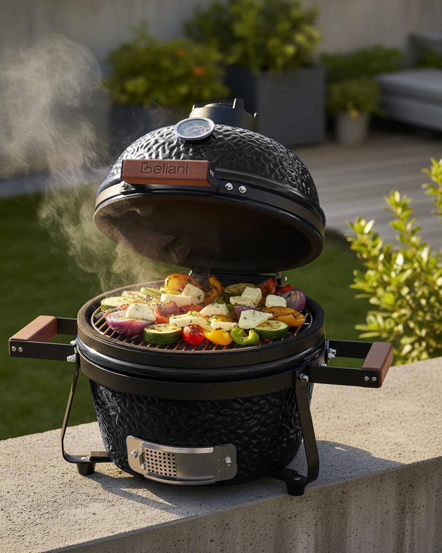 Mini houtskoolgrill KAMADO Keramiek Zwart