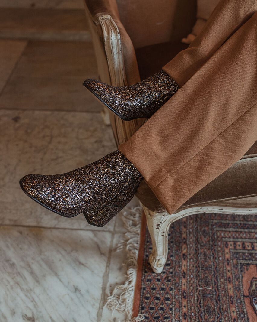 Nubikk Gigi Roma Glitter Zwart/Goud/Zilver Dames Enkelboots