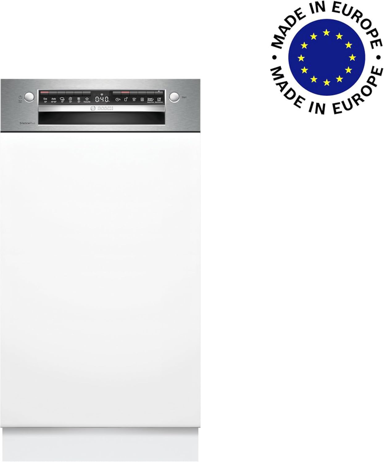 Bosch SPI4HMS49E Serie 4 Teilintegrierter Geschirrspüler 45 cm, Smart Start, AquaStop, Home Connect, VoiceControl, EcoSilence Drive, Gebürsteter Stahl