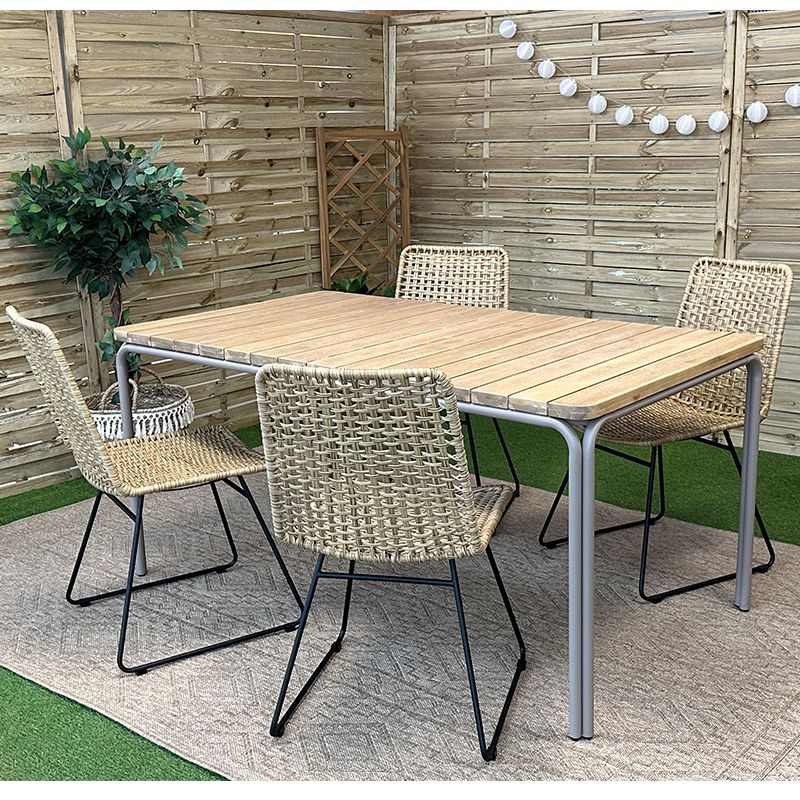 Ensemble table asti en bois d'acacia fsc 160 cm et 4 chaises de jardin