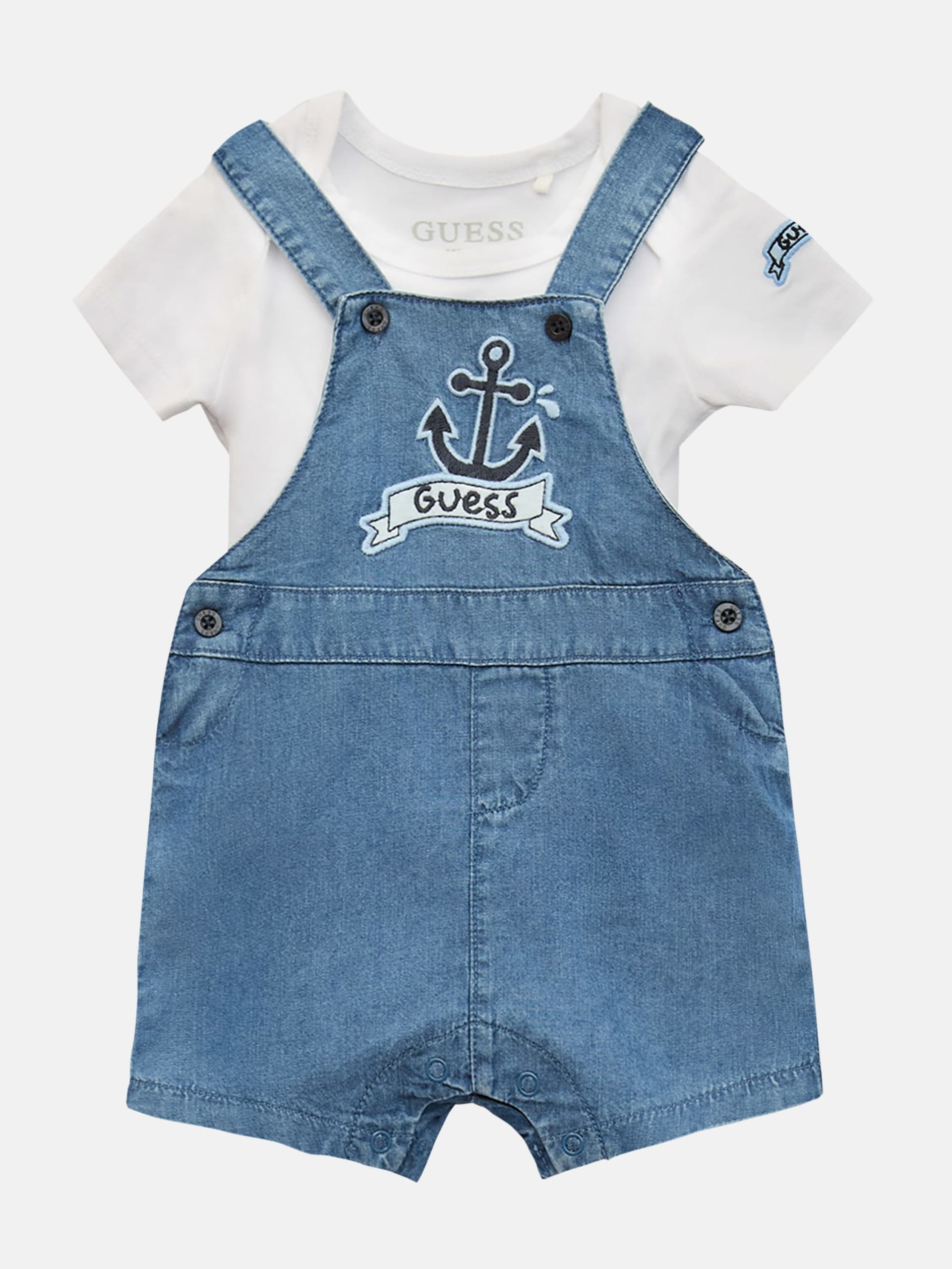 Conjunto de body e macacão chambray (0-12 meses)
