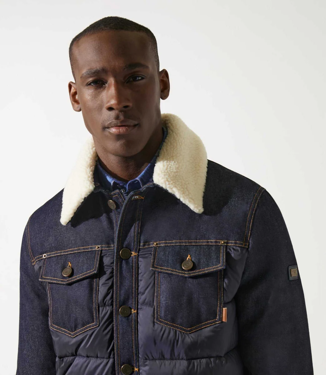 Blouson matelasse bi_matiere marine MONTREAL