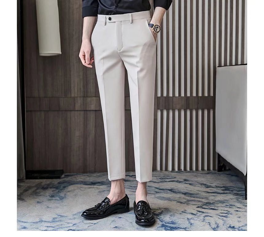 Nikoflin - Mid Rise Plain Cropped Tapered Dress Pants