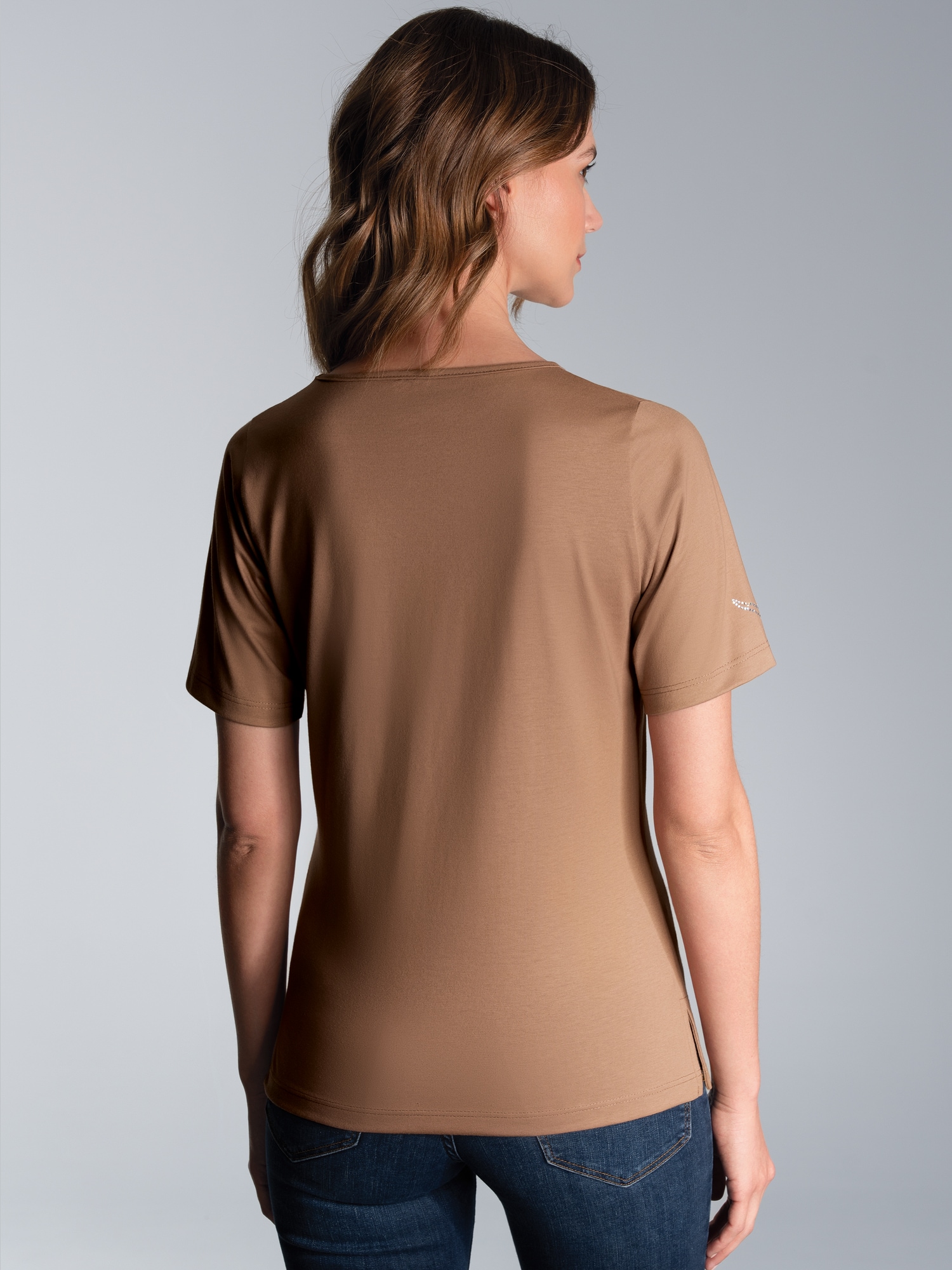 T-Shirt DELUXE Baumwolle mit Kristallsteinen Haselnuss