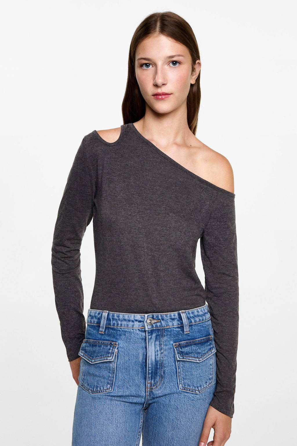 MANGO TEEN one shoulder top donkergrijs