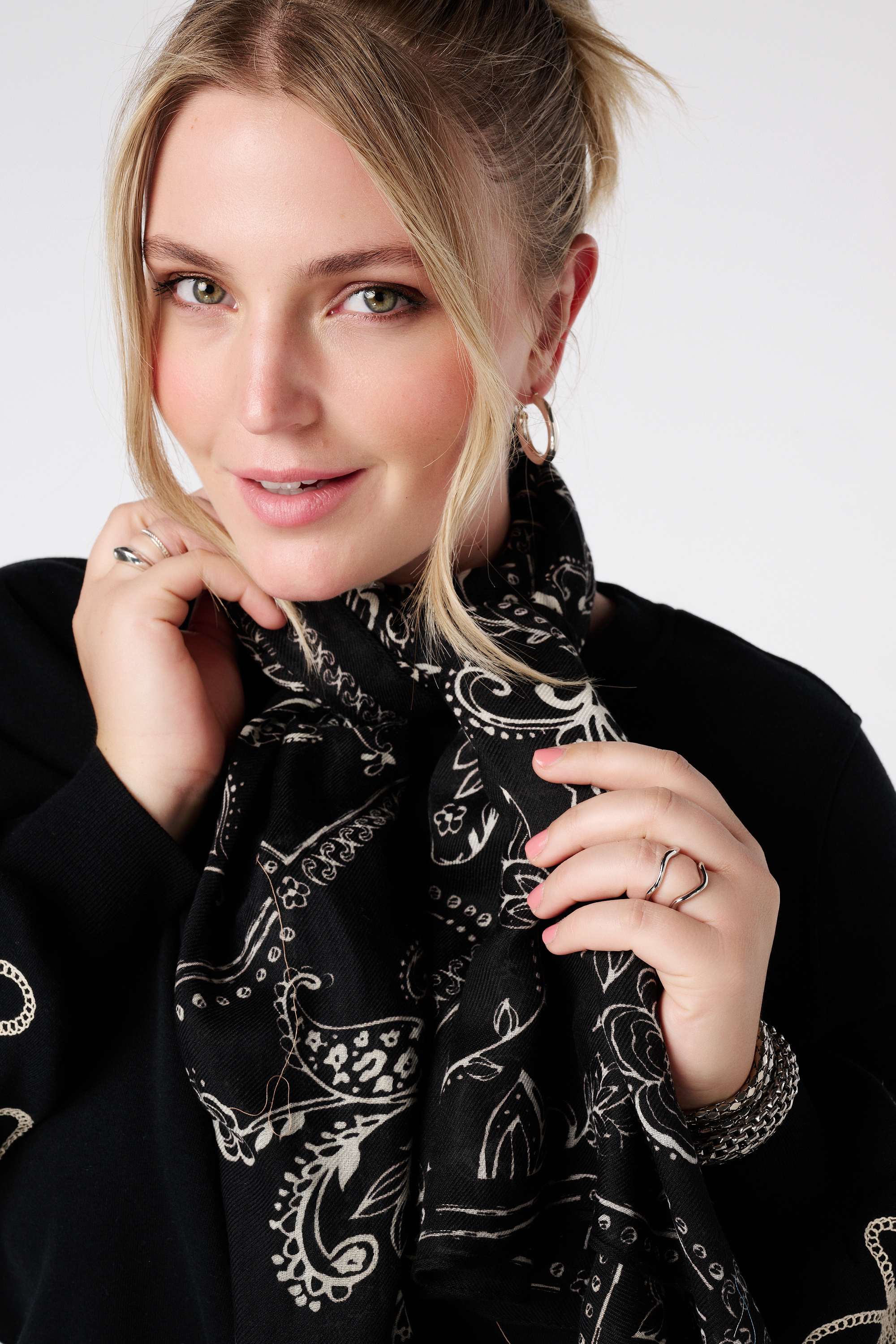 Sjaal met print Multi zwart-wit