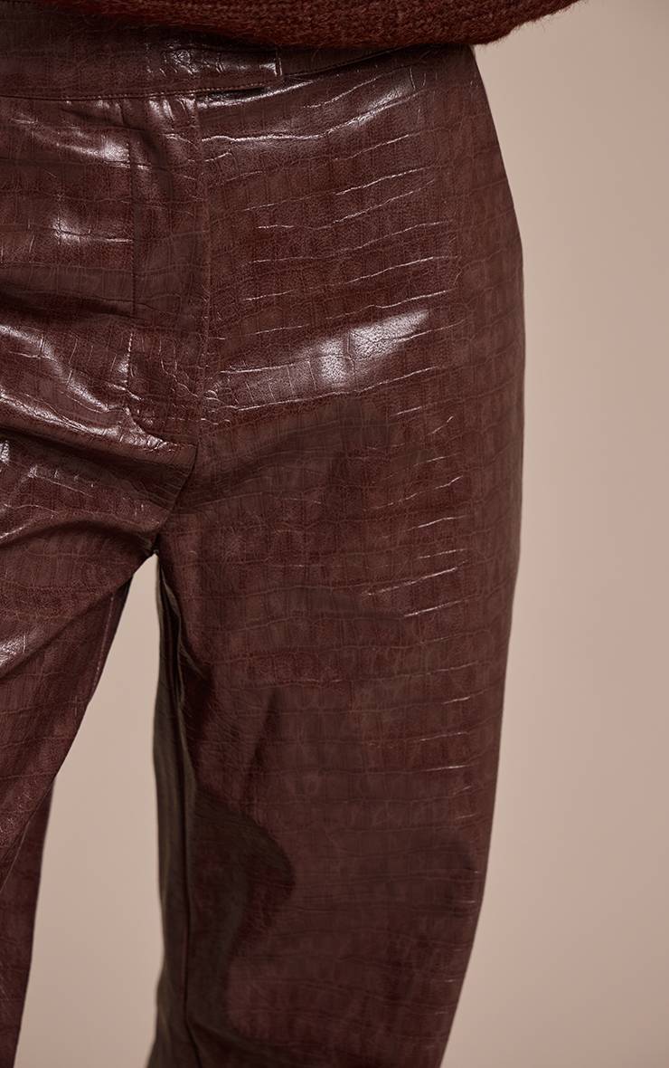 Dark Chocolate Pantalon Droit En Synthétiquecuir Effet Croco