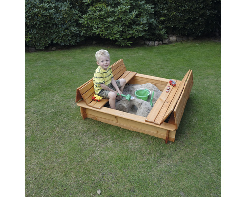 Donald 120 zandbak met scharnierend deksel, hout, 120 x 120 x 24 cm, bruin