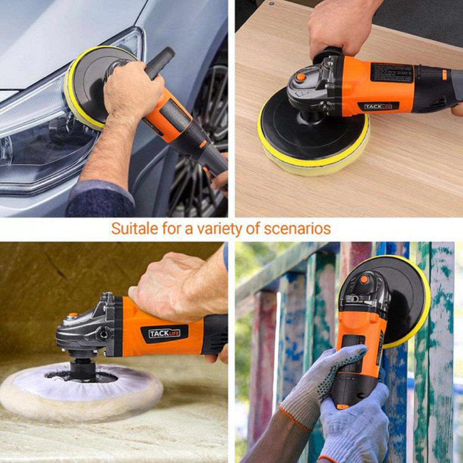 TACKLIFE PPGJ05A 7-Zoll-10A-Puffer-Autopoliermaschine mit 6 variablen Geschwindigkeiten von 1500 bis 3500 U/min, abnehmbarem Griff und Wollscheibe, ideal zum Schleifen, Polieren, Wachsen, Entfernen von Farbe/Rost von Autos