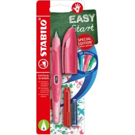 Schulfüller ergonomisch für Rechtshänder mit Anfänger-Feder A - STABILO EASYbirdy 3D Wildlife Special Edition in rosa - inklusive Patrone und Einstellwerkzeug