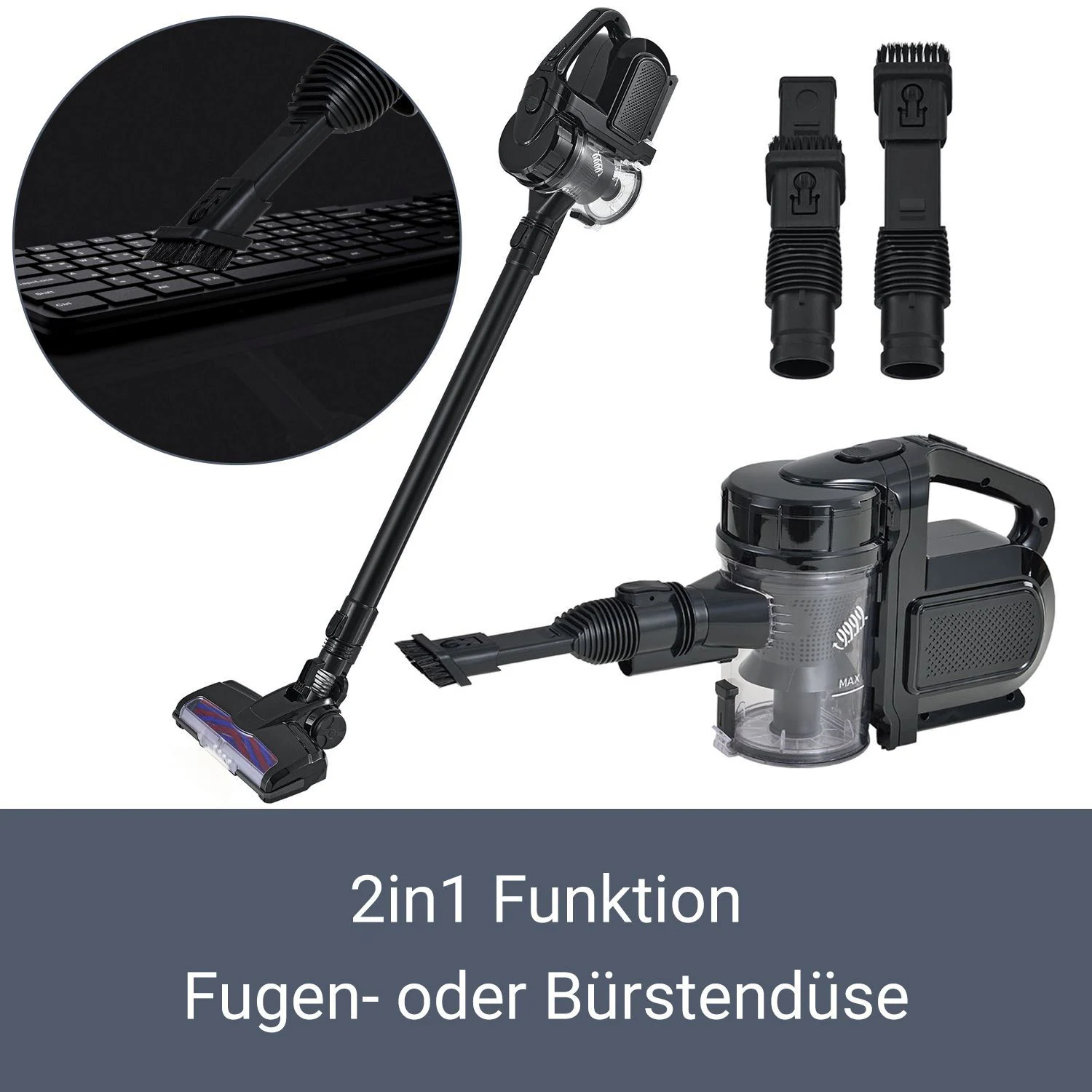 Juskys 2in1 Akku Staubsauger VAC100 Pro - Handstaubsauger kabellos & beutellos - schwarz